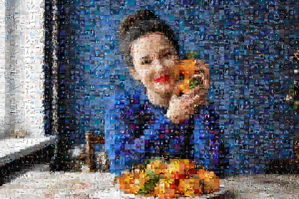 Девушка с мандаринами из 2 400 одинаковых клеток без подстройки цвета