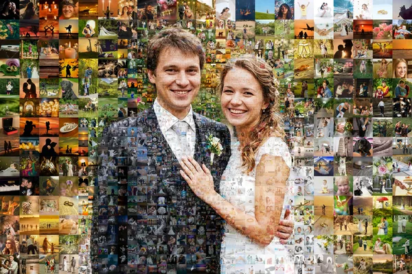 Свадебный портрет пары, собранный из сотен совместных фотографий, классическая сборка с мягкими лицами