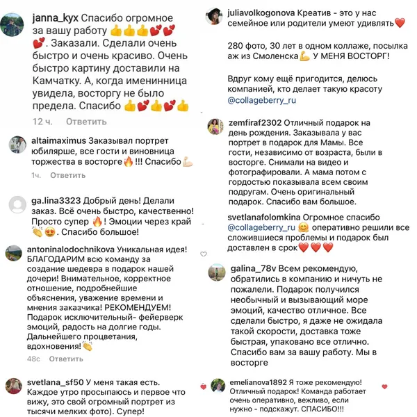 Картина клиента и его сообщение после вручения